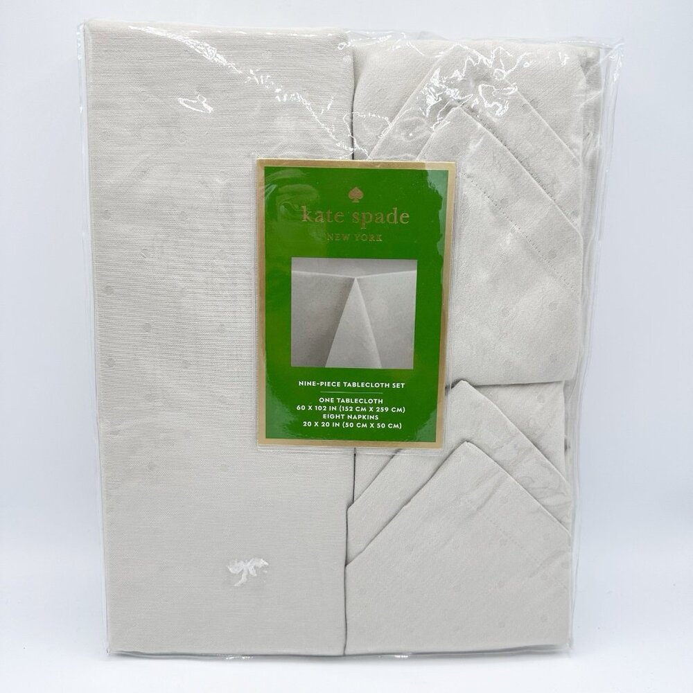 Kate Spade Tableclothm 8 Napkins Set Cream Larabee Dot Tablecloth 60 x 102 New